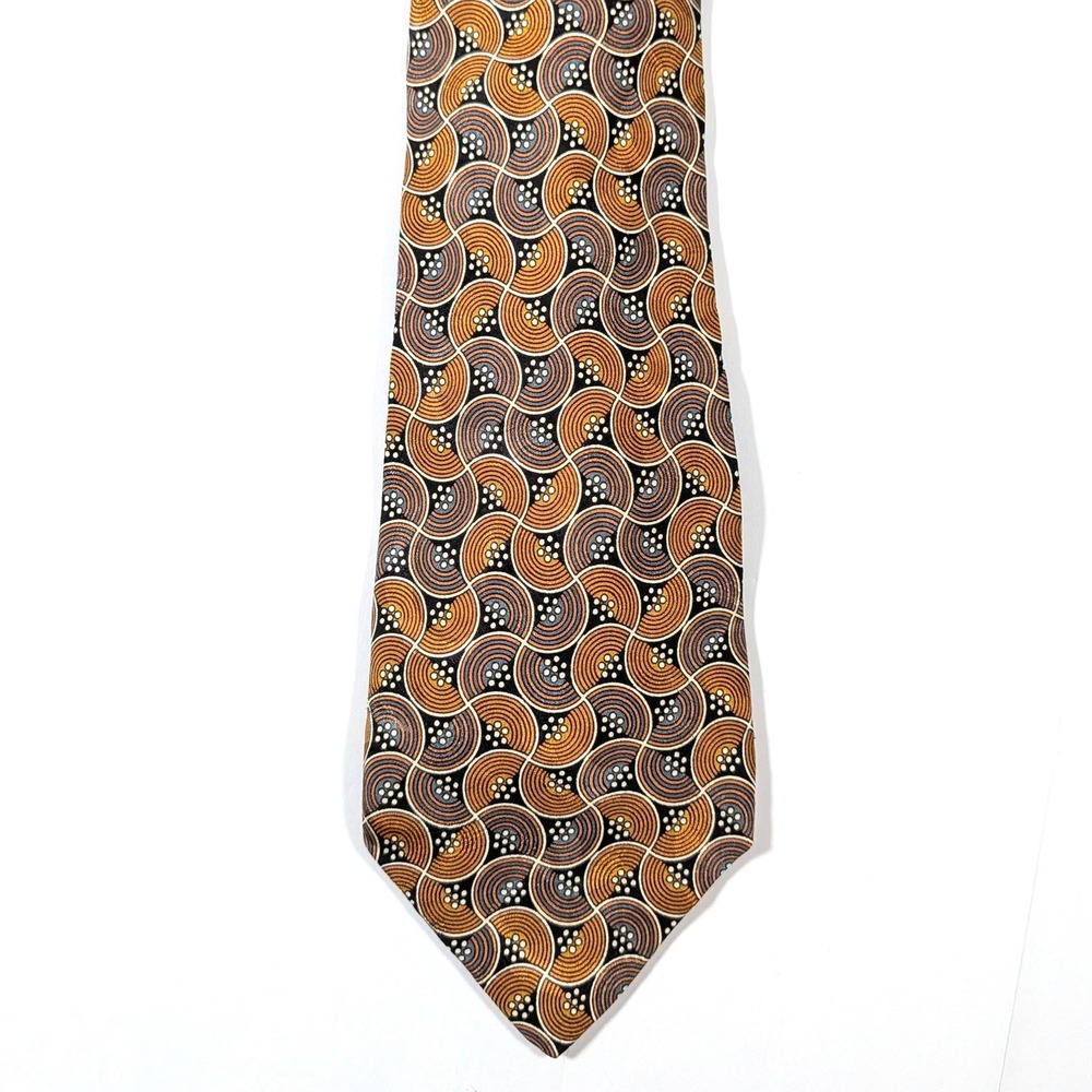 Vintage 90s Rovari's Silk Tie Made in Italy Geometric Brown Blue Necktie